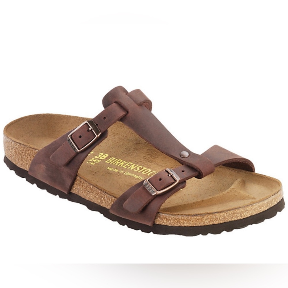 BIRKENSTOCK RARE Larisa Sandals Habana Brown Oiled Leather T-strap Size 37